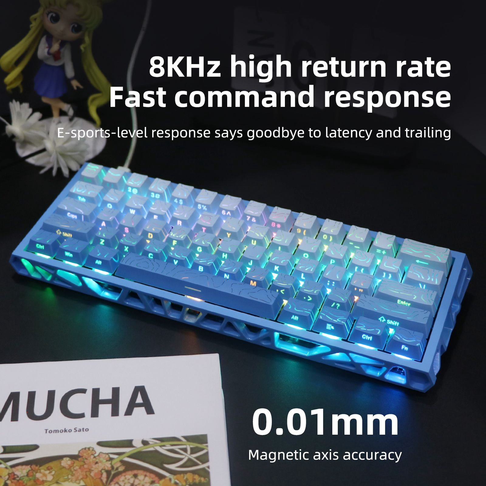 61 Keys Mechanical Keyboard, 60% Layout, Hollow Shell in 6 Colors, RGB Backlit, Full N-Key Rollover, Hot-Swappable Linear Red Switch, Backlit PBT Keycaps