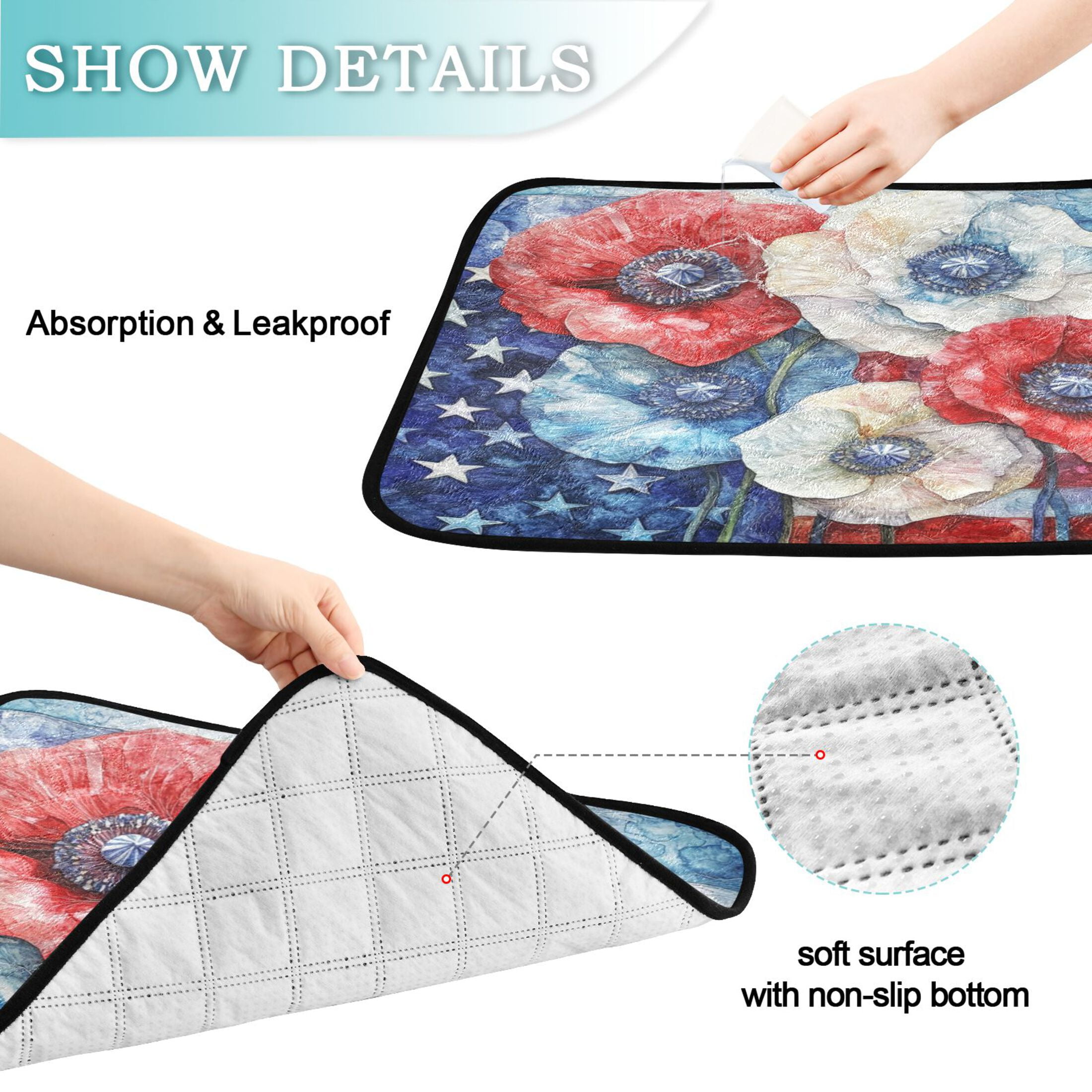 Qxltty American Flag Flowers Cat litter Pads Pet Set of 2 Diaper Mats Center Anti-leakage Layer Absorbent Soft and Comfortable