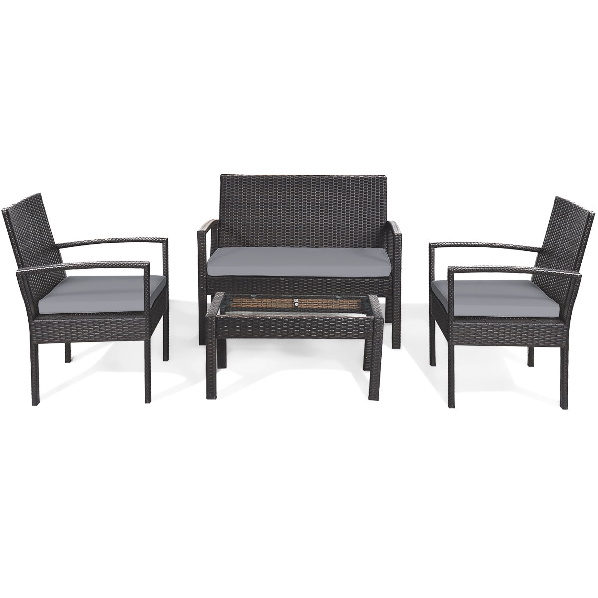 Patiojoy 4Piece Patio Rattan Sectional Conversation Furniture