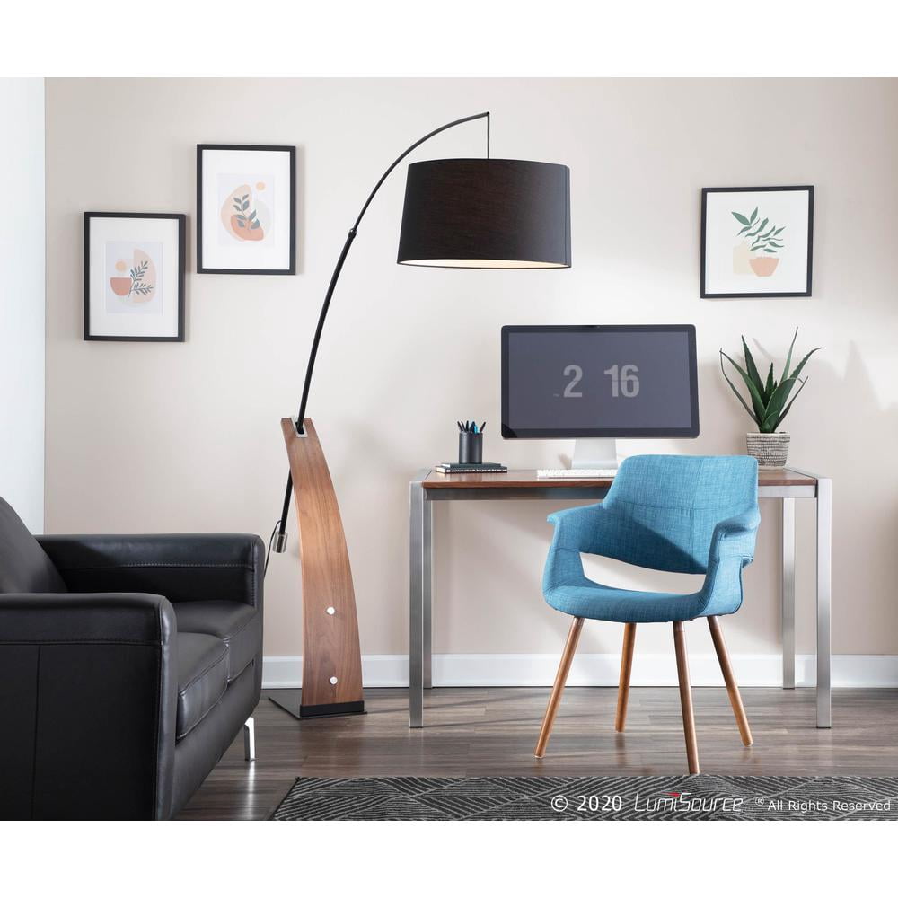 Robyn Mid-Century Modern Floor Lamp in Walnut Wood and Black Linen Shade by LumiSource