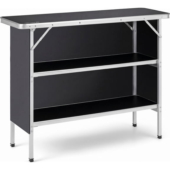 Biotree Folding Camping Table with 2-Tier Open Shelves for Outdoor BBQ Portable Camp Kitchen Table with Storage, Black