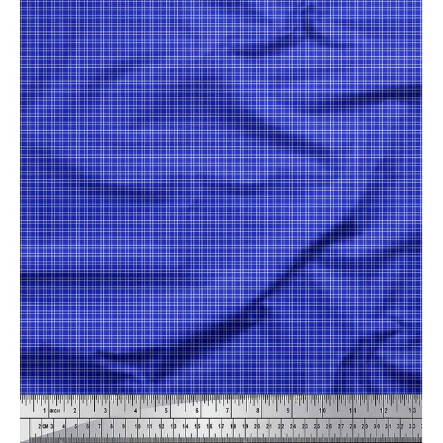 Soimoi Blue Poly Georgette Fabric Geometric Check Printed Craft Fabric by the Yard 52 Inch Wide