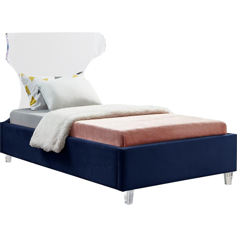 Meridian Furniture Ghost Navy Velvet Twin Bed with Acrylic Headboard