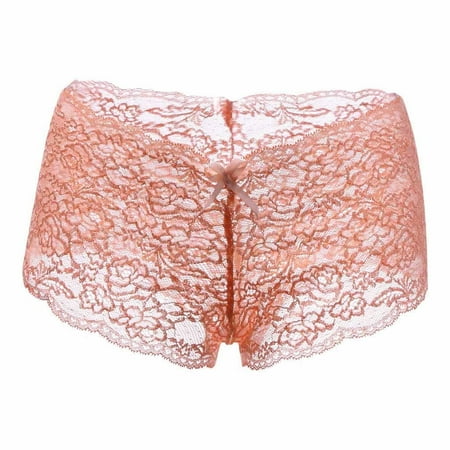 Lovskoo 2024 Women s Underwear Floral Lace Boyshort Panties High Waist Cheeky Panty Underwear for Women Orange-XL