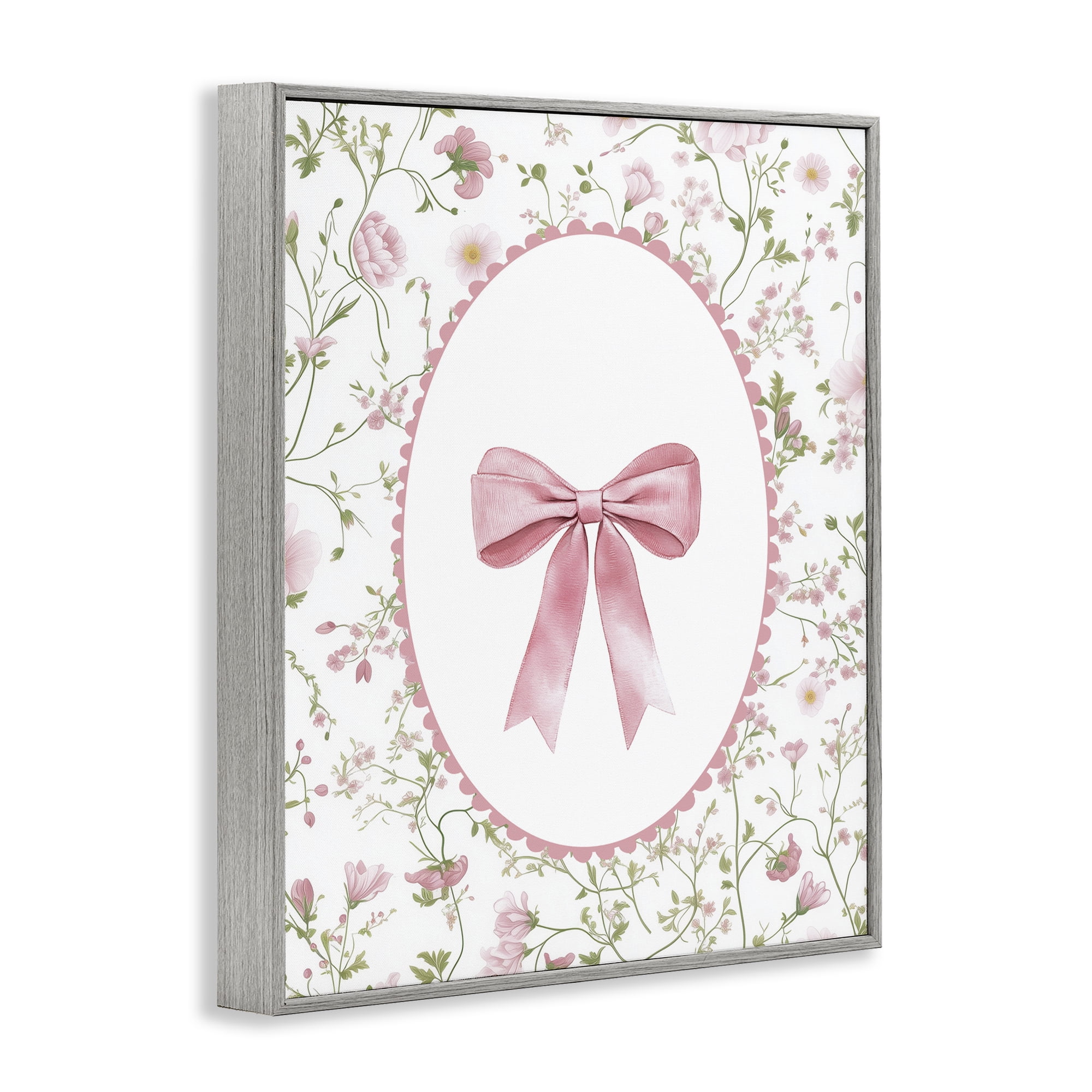 Delicate Florals & Bow Gray Framed Giclee Art, design by Christine Simpson Art