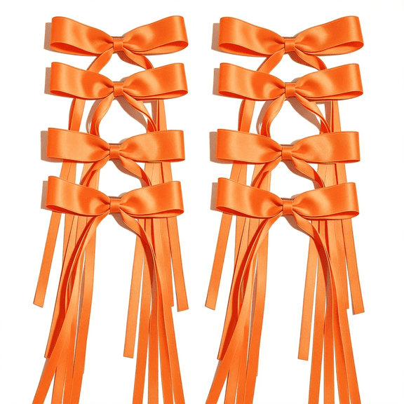 BZCOE Orange Hair Bows Clips Bows with Long Ribbon Orange Bows Barrettes Hair Accessories for Women Girls 4Pcs Orange Hair Accessories