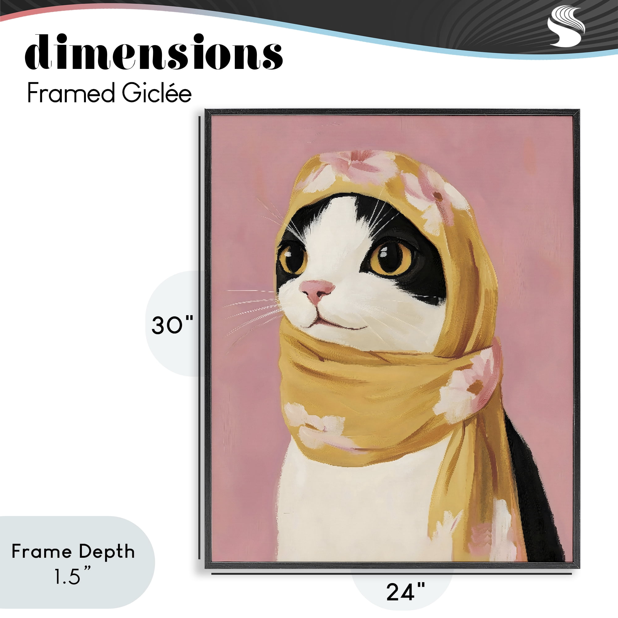 Stupell Industries Cat Babushka in Yellow Scarf Black Framed Giclee Art, design by The Prints Vibe