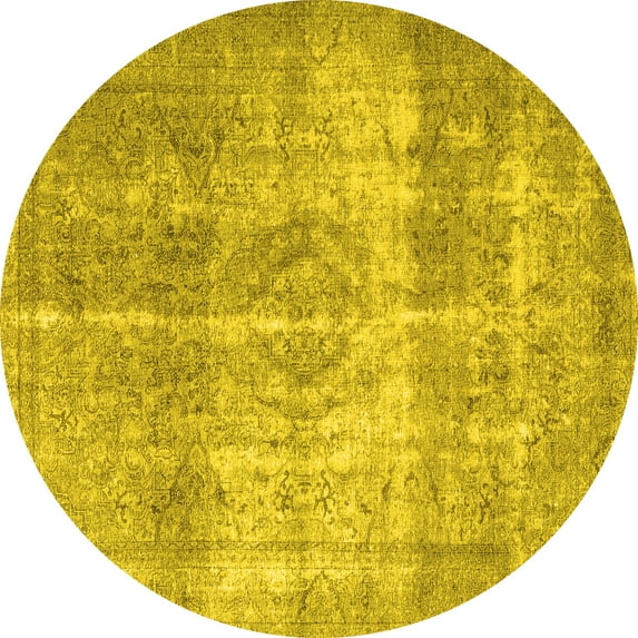 Ahgly Company Machine Washable Indoor Round Persian Yellow Traditional Area Rugs, 6' Round