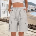thumbnail image 2 of Outfmvch Cotton Linen Cargo Shorts Hiking Capris Hiking Short Joggers Baggy Shorts Women Athletic Running Shorts Drawstring & Pockets Womens Golf Shorts Summer Jorts for Women Summer Travel Beige 2XL, 2 of 6