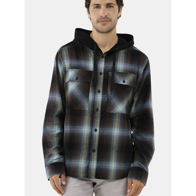 No Boundaries Men's & Big Men's Hooded Long Sleeve Flannel No Boundaries Men's & Big Men's Hooded Long Sleeve Flannel