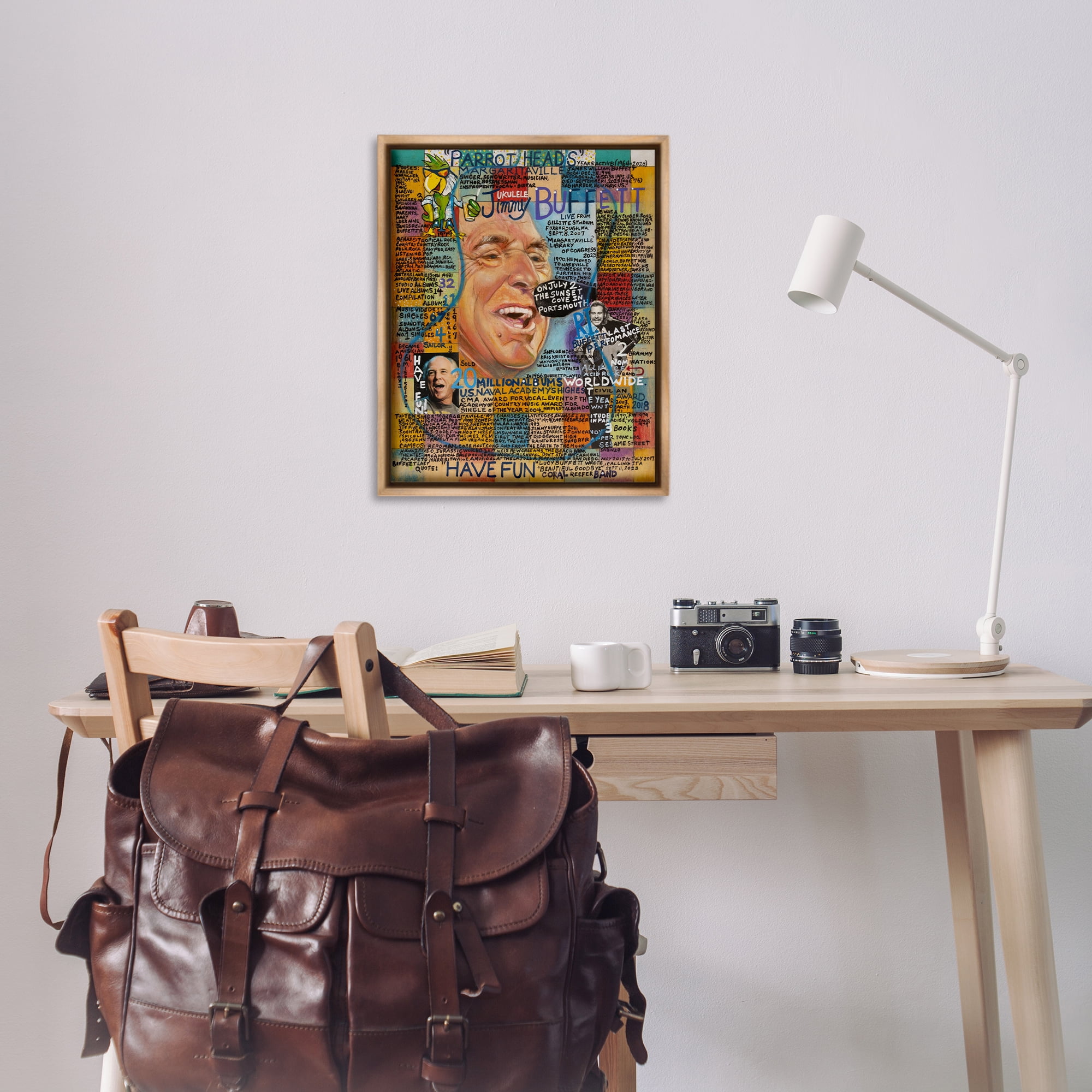 Stupell Industries Jimmy Buffet Collage People Drawing Brown Floater Framed Canvas Art Print Wall Art, 25 x 31