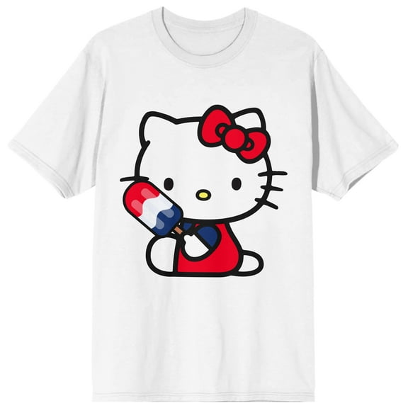 Hello Kitty Patriotic Popsicle Women's White Crew Neck Short Sleeve T-shirt-Medium