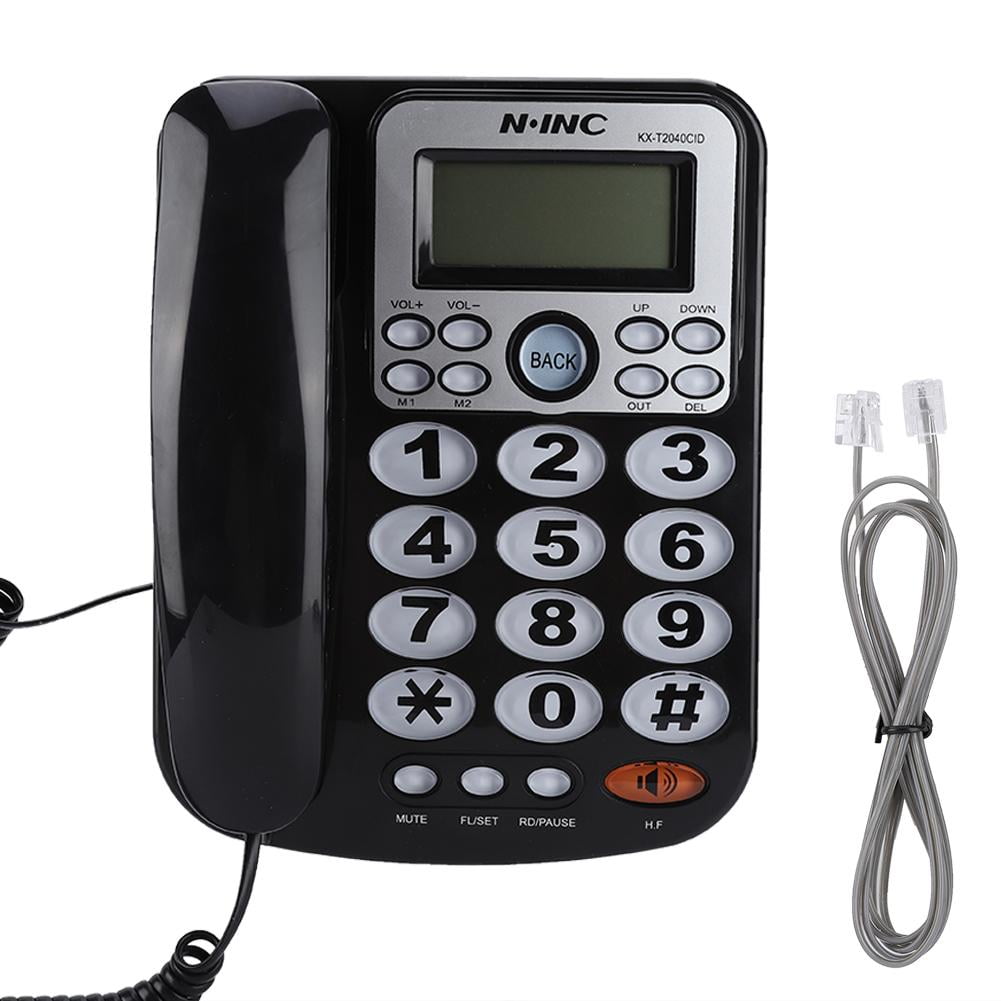 Home Corded Standard Phone Single-line LCD Display Telephones White/black 