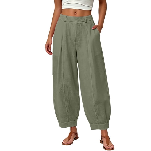 Cmfcve Barrel Pants for Women Summer Casual High Waisted Balloon Pants Boho Baggy Beach Wide Leg Pants