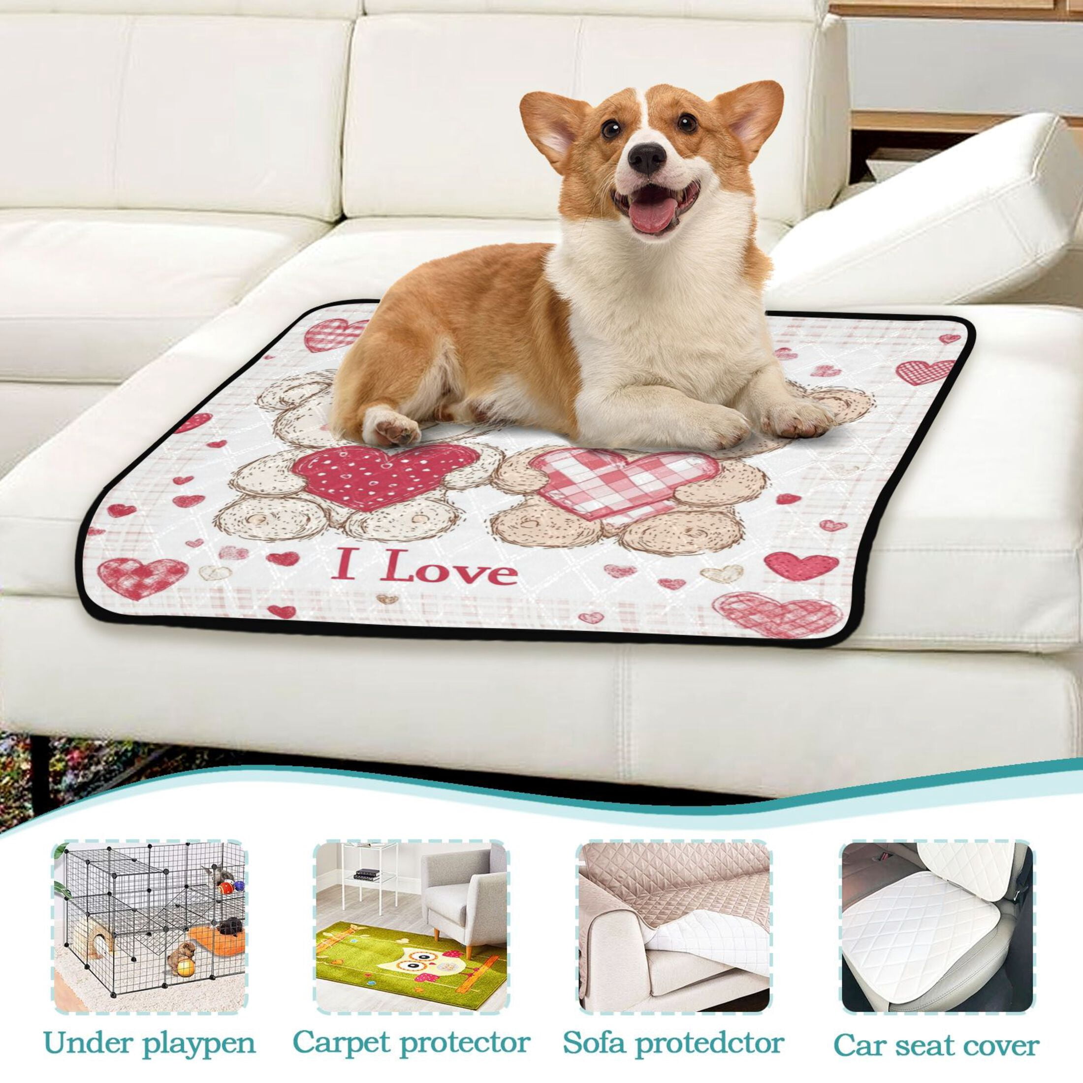 Qxltty Valentine Teddy Bear Cat litter Pads Pet Set of 2 Diaper Mats Center Anti-leakage Layer Absorbent Soft and Comfortable