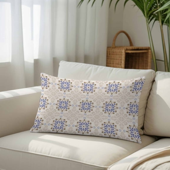 Rustic Vintage Flower Throw Pillow Covers, Decorative Pillow Covers With Hidden Zipper Soft Brushed Microfiber Fabric, Country Blue Beige Floral Pattern Pillowcases for Couch Bed 12x20in