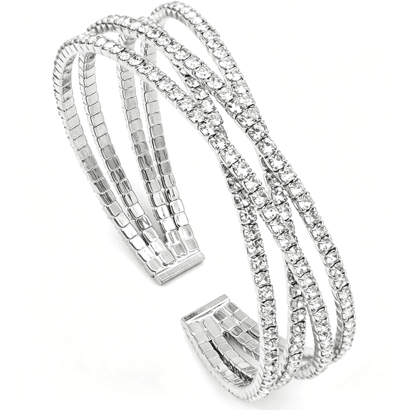 DESIGNICE Multilayer Rhinestone Cuff Bracelets for Women Sparkling Cubic Zirconia Crystal Bridal Bangle