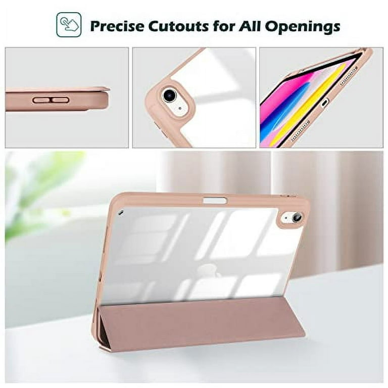 ProCase for iPad 10th Generation Case with Pencil Holder 2022 iPad 10.9  Inch Case, Clear Transparent Back Shell Trifold Protective Case Smart Cover  for 2022 iPad 10th Gen A2696 A2757 A2777 -Rosegold 