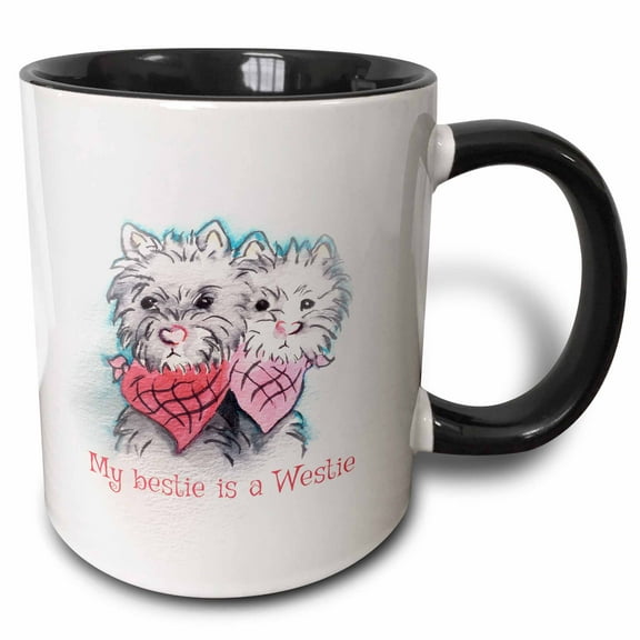 3drose, a Cute Cartoon of Two Westie Puppies with Typography., 15oz Two-tone Black Mug