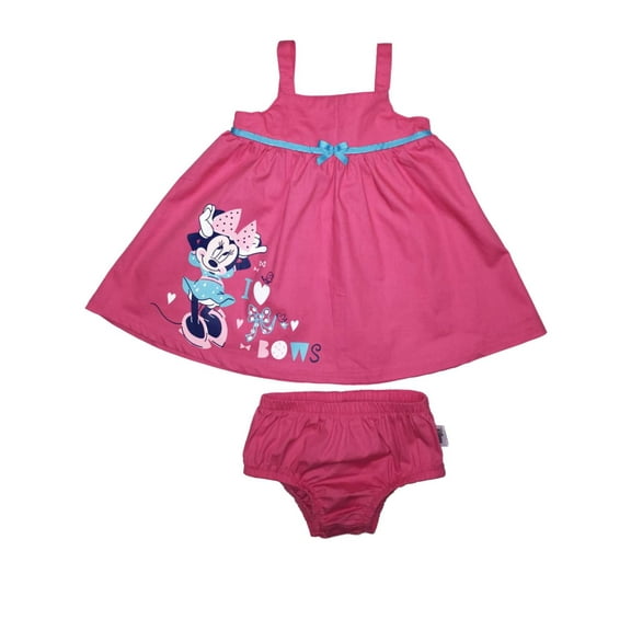 Disney Infant Girls Pink Cotton Minnie Mouse Sundress Bows Baby Dress 3-6m