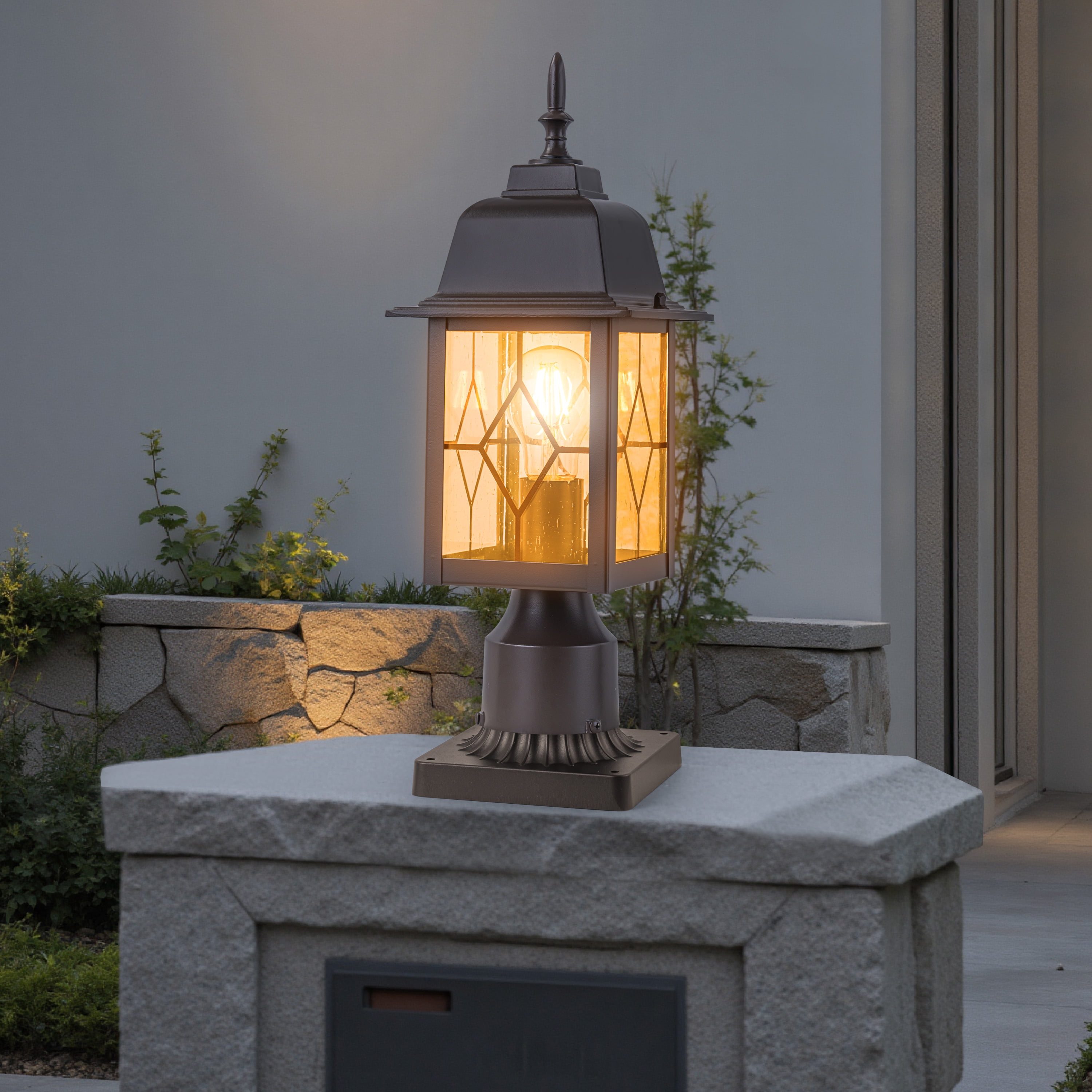 C Cattleya 16in Oil-Rubbed Bronze Outdoor Post Light with Seeded Glass for Walkway, Backyard or Garden