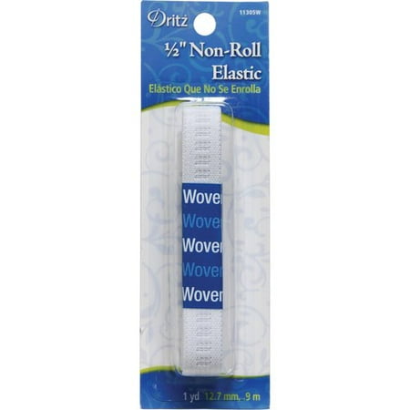 Dritz Ribbed Non-Roll Woven, 1/2-Inch By 1-Yard, White Elastic