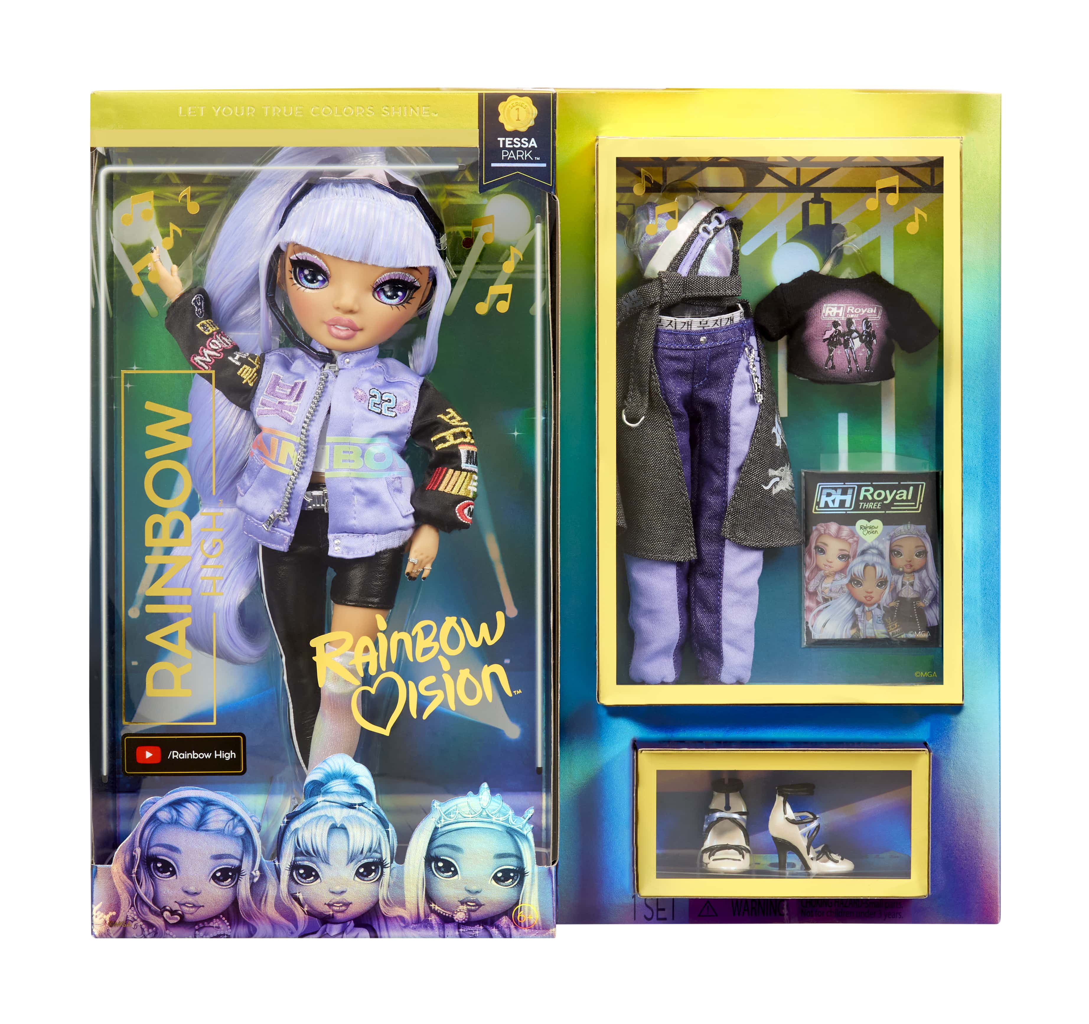 Rainbow High Rainbow Vision Royal Three K-pop  Tessa Park (Periwinkle Blue) Fashion Doll. 2 Designer Outfits to Mix & Match with Microphone Headset & Band Merch PLAYSET, Great Gift for Kids 6-12 Y