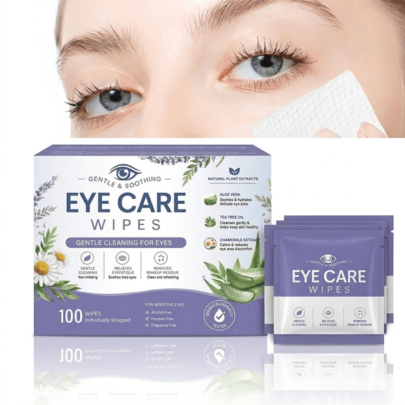 Eyelid Wipes Face Cleansing Wipes for Dry Eyes – Rinse Free Eye Lid Cleaning Wipes, Individually Wrapped Travel Eye Wipes, 100 Count