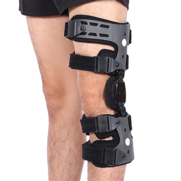 Komzer Elite Dual Adjustment Osteoarthritis Knee Brace, OA Unloader for Arthritis Pain, Lateral Degeneration (Gray, Left)