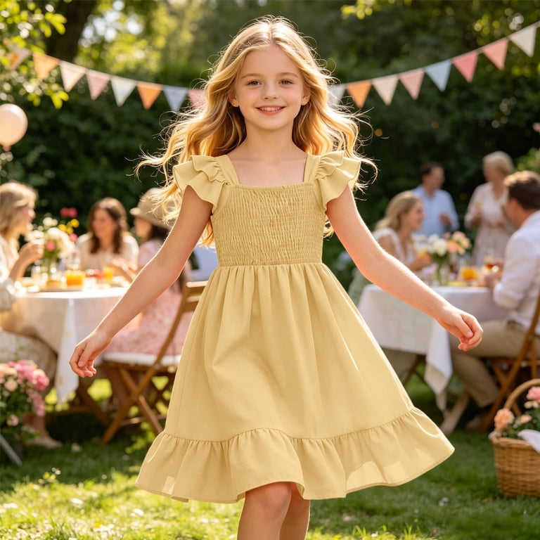 junior summer dresses Ludearly Girls Dress Spaghetti Strap Ruched Sweetheart Short Kids Ruffle Tiered 7-8 Years&Yellow#01, Girl's within 15 days Casual Junior Dresses - Bloomingdale's