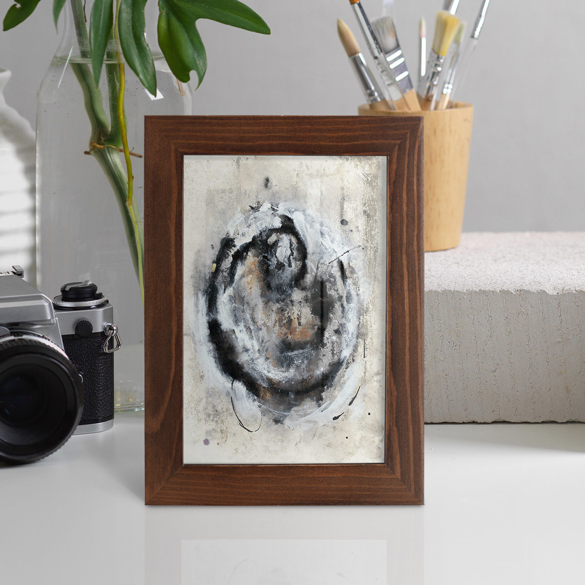 Circular Energy III -Framed Print w/glass-Chestnut