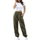 thumbnail image 1 of Pantalones largos para mujer, cintura elástica, Color puro, diseño con bandas en el tobillo, pelusa Extra, pantalones femeninos de moda OD verde S, 1 of 7