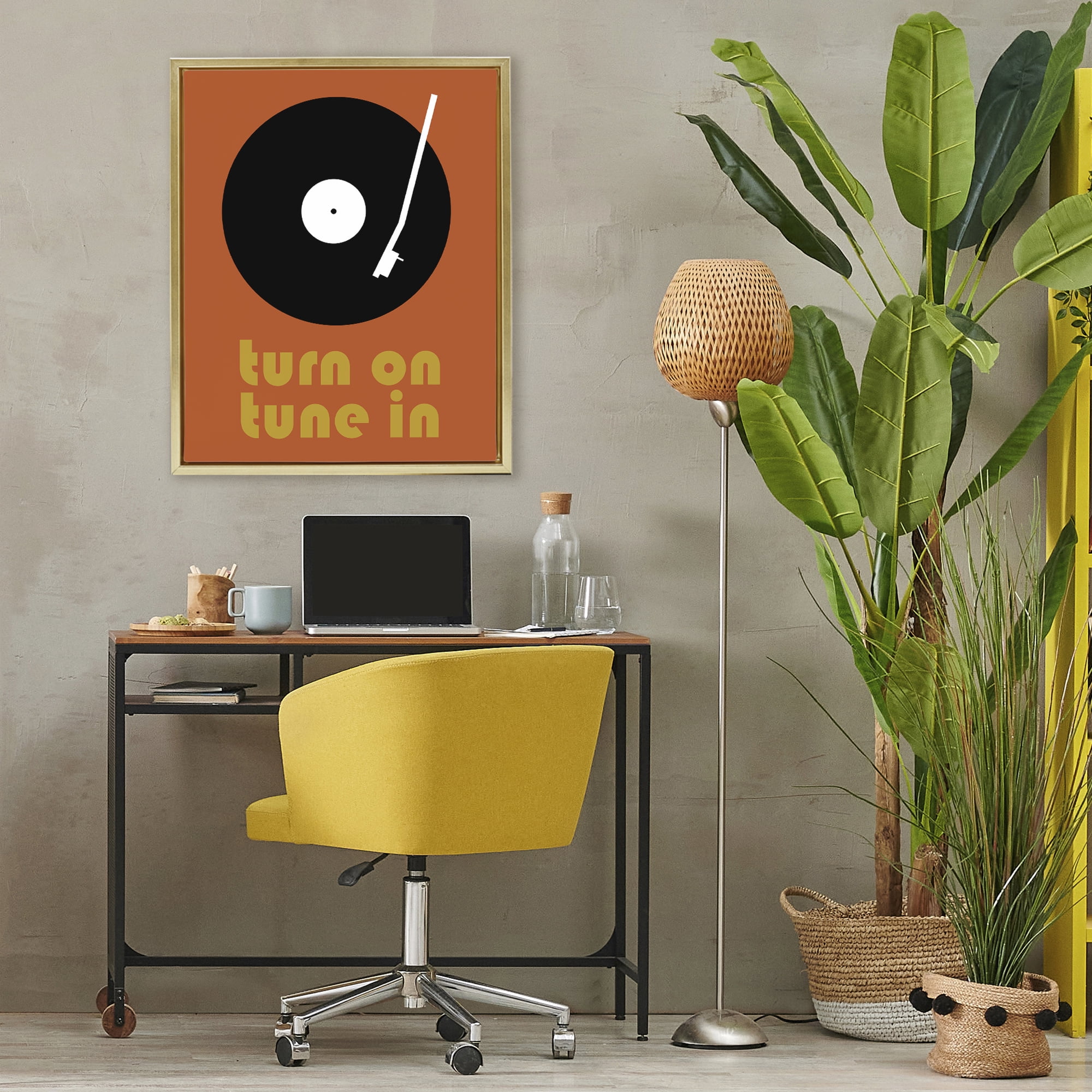 Stupell Industries Turn On Tune In Gold Framed Floater Canvas Wall Art, design by Tom Quartermaine