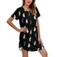 thumbnail image 1 of TSADFHJI Longues Chemises de Nuit pour Femmes Coton Manches Courtes Imprimé Plumes Chemise de Nuit Col Rond Mignonne Robe de Nuit Confortable L Noir, 1 of 6