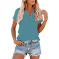 thumbnail image 2 of Enjoytime Short Sleeve Shirts for Women Solid Color V-Neck Basic Button Down Blouse Trendy Business Casual Plus Size Tops Green XXXL, 2 of 8