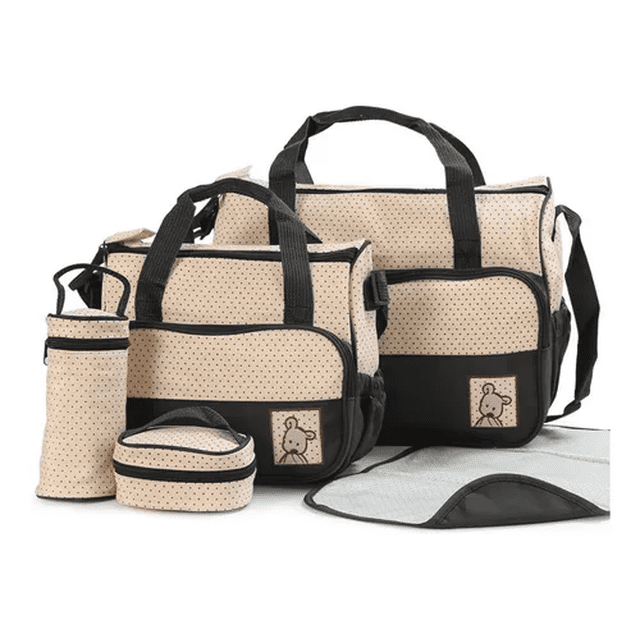 Set 5 Bolsas Pañaleras Cambiador Bebe Negro Malubero Incluye organizador