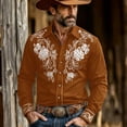 thumbnail image 2 of SXCXLSA Western Shirts For Mens Embroidered Cowboy Long Sleeve Button Collar Shirt Regular Fit Business Work Office Blouse With Floral Design Coffee XL, 2 of 4