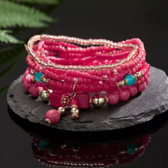 GKNET 8Pcs/Set Boho Multilayer Crystal Bangle Beaded Bracelet Women Jewellery Gift New-Red