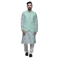 Atasi Cotton Mens Kurta Pajama With Jacket Indian Mandarin Ethnic Wear Set