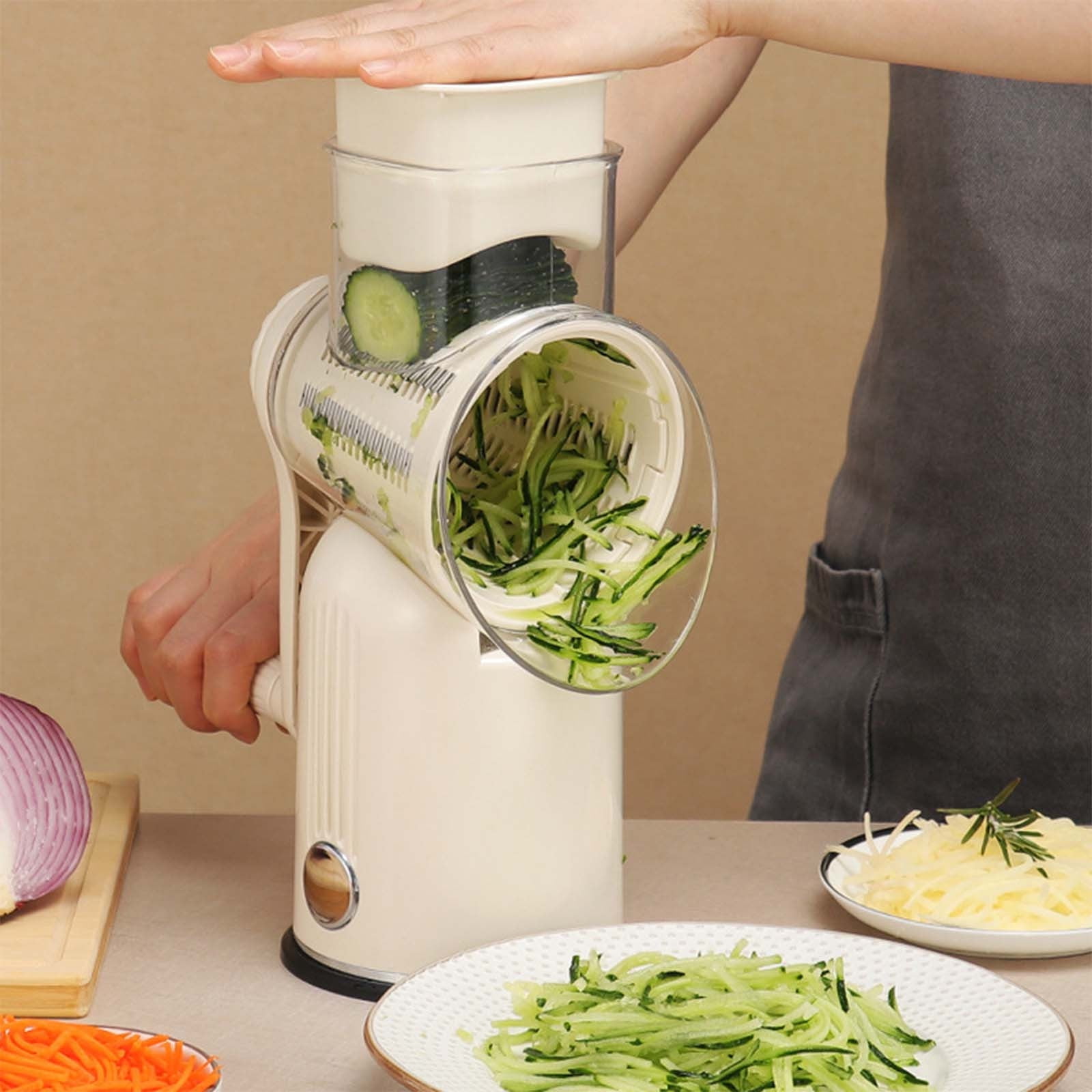 Rotary Grater With Handle | 5-in-1 Manual Food Processor for Slicing & Shredding | Kitchen Tool for Cheese, Vegetables & Fruits | Includes 5 Stainless Steel Blades & Suction Base