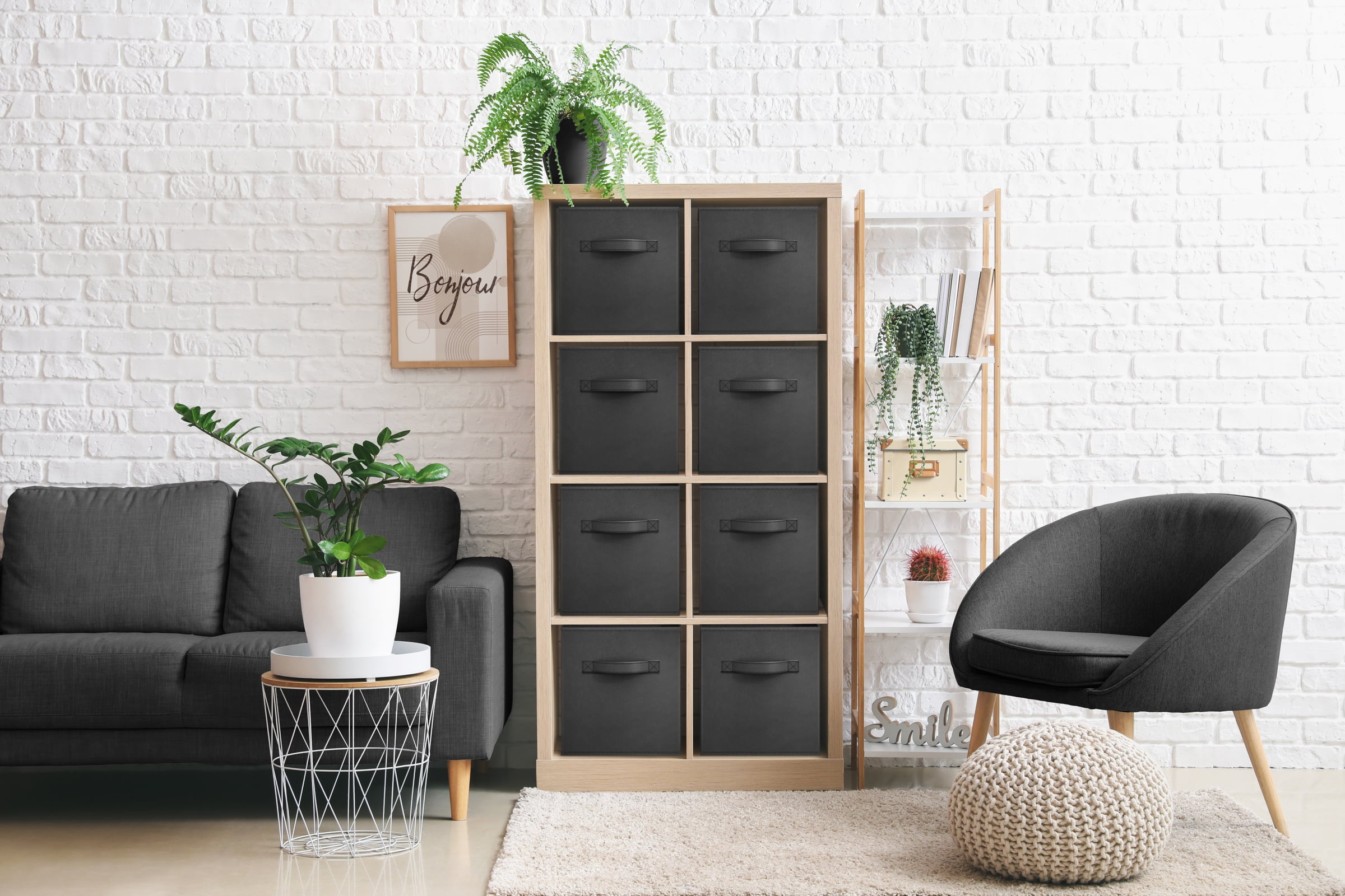 Sorbus 11" Foldable Fabric Storage Cube Bin, Black (2 pack)