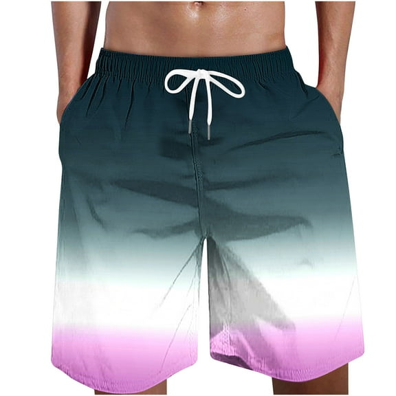 WAENQINLA Swimming Trunks for Men Plus Size Elastic Waist Beach Shorts Quick Dry Drawstring Board Shorts Hawaiian Gradient Pattern Breathable Beachwear