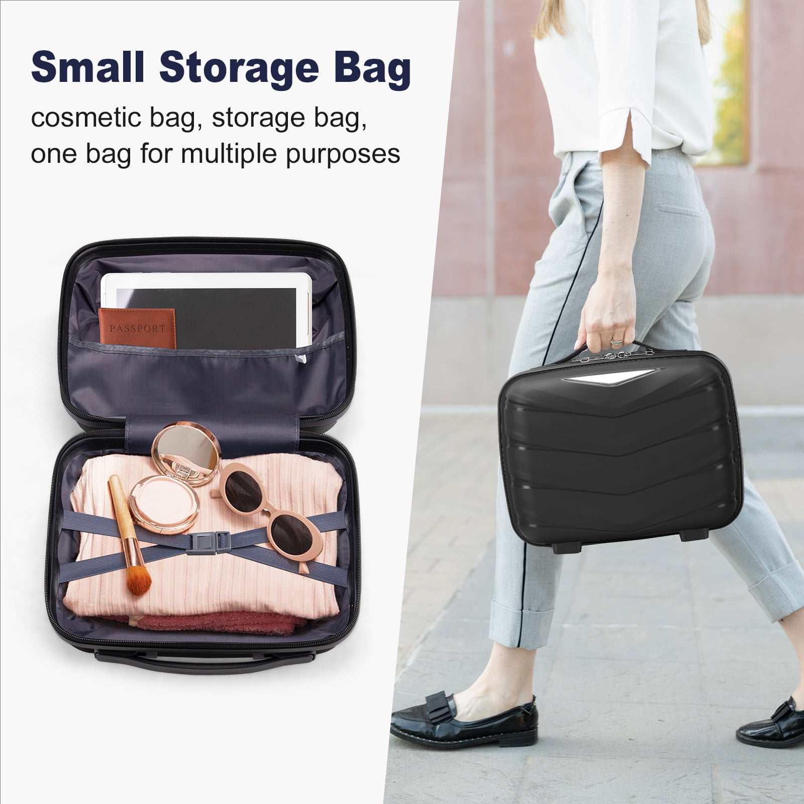 Zimtown 2 Piece Carry-on Luggage Set, PP Hard Shell Suitcase 14" 20" Luggage Sets Double Wheels with TSA Lock, Black