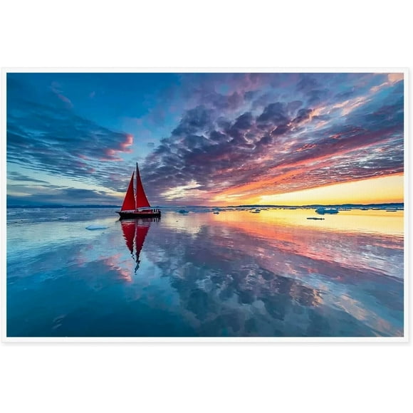 Wall Art Canvas Print Poster Sailboat At Sea Scenery Canvas Painting Beautiful Sea View Oil Painting Contemporary Artwork for Home Decoration Office Kitchen Wall Decor 12x18inch
