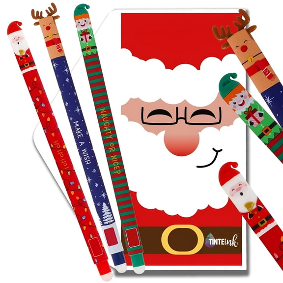 CCOCC 3-Pack Christmas Special Edition-Erasable Pens Retractable Pens Erasable Gel Ink Pens Cartoon Pens 0.7Mm Blue Ink Writing Pens (Christmas Red Blue Green Ink)
