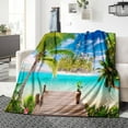 thumbnail image 2 of Ocean Beach Flannels Blanket,Tropical Palm Tree Hawaii Ocean Throw Blanket Super Soft Sunshine Beach Coastal Nature Themed Four Seasons Blanket(Ocean Blankets 3002-60"x50"), 2 of 4