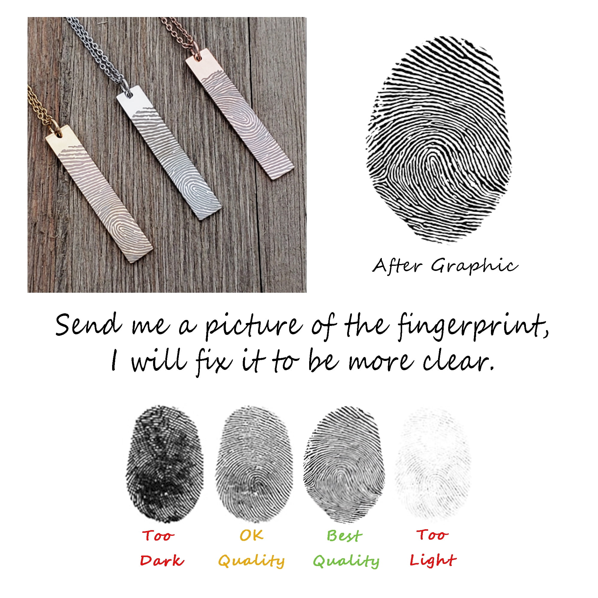 Personalized Fingerprint Bar Memorial Keepsake Necklace Engraving Stainless Steel Engraving Actual Thumb Print Pendant Jewelry with Gift Box [Rose Gold]