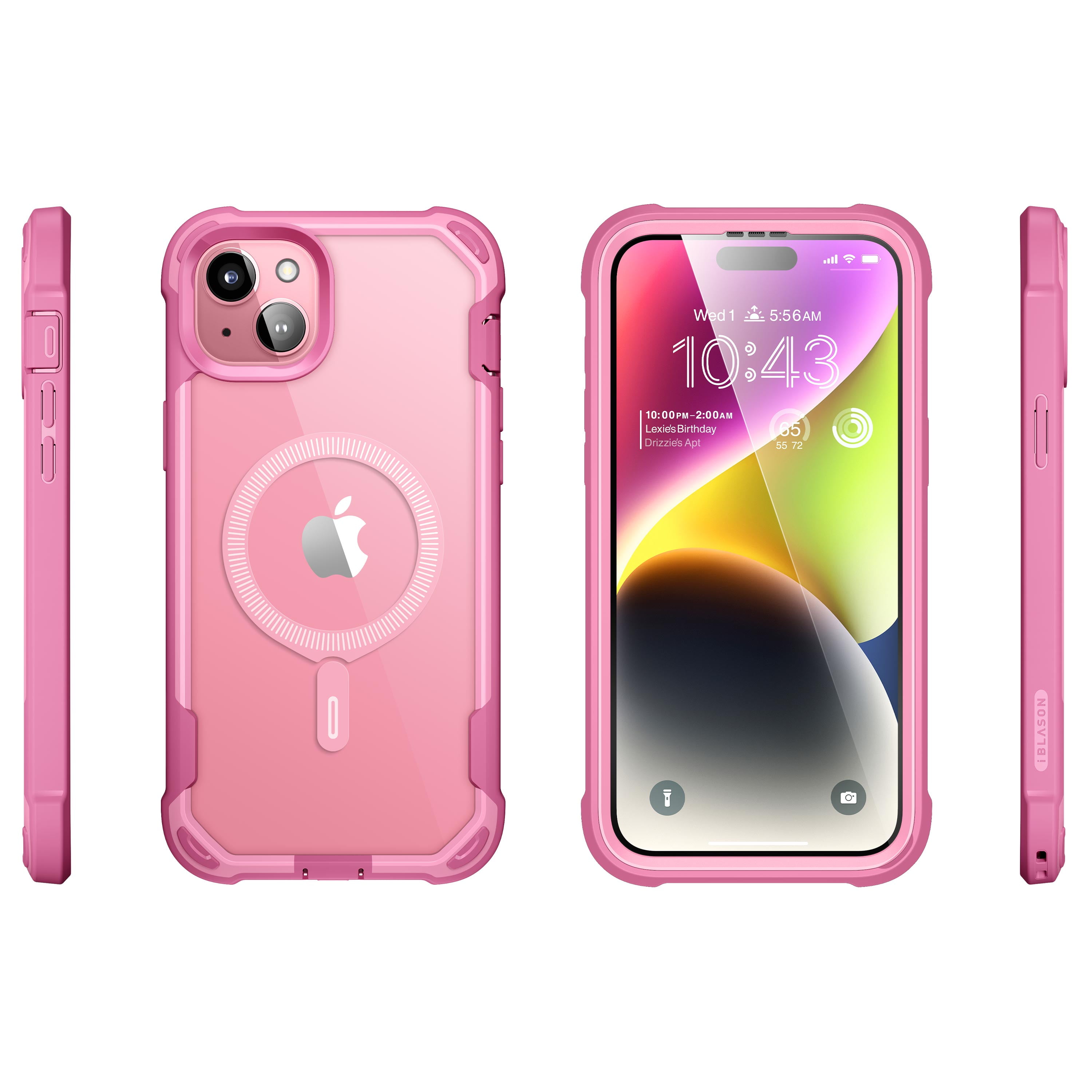 i-Blason AresMag for iPhone 15 Plus Case [6.7 inch], [MagSafe Compatible] Full-Body Dual Layer Anti-Slip Shockproof Rugged Clear Bumper Case with Built-in Screen Protector (Pink)