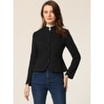 thumbnail image 3 of Chaqueta con bolsillo y cuello levantado para mujer Abrigo corto peplum con botones Negro M, 3 of 5