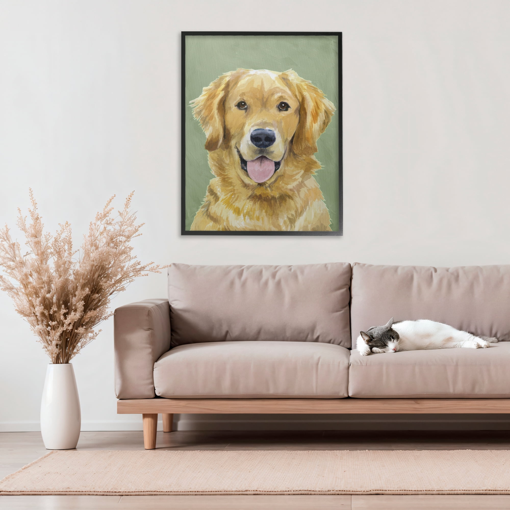 Stupell Industries Smiling Golden Retriever Portrait Black Framed Giclee Art, design by Lil' Rue